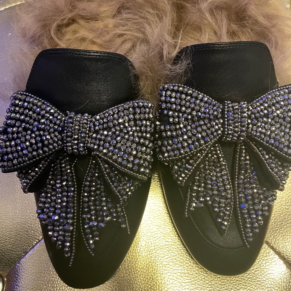Gucci Crystal Malaga Bow Princetown Mules Slides